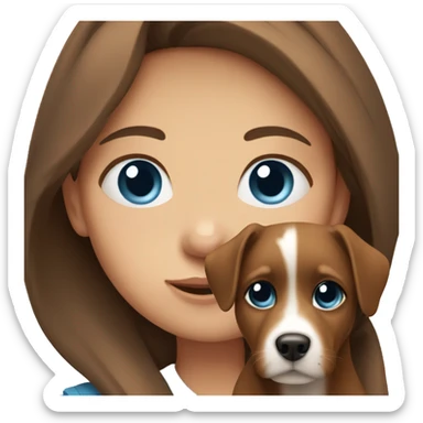 Girl with Brown hair and blue eyes holding a dog  sticker