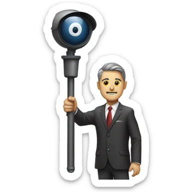Person with cctv head in a suit holding a plunger sticker