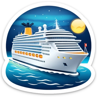 Illustrate a passenger cruise ship with multiple decks & glowing lights. sticker