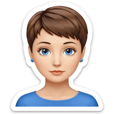 Frau, braun balayage, kurzhaarfrisur Pixie schnitt, blaue Augen, mittleres alter sticker
