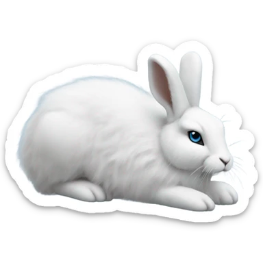 snowshoe hare very fluffy, no legs. laying down, side view, blue eyes sticker