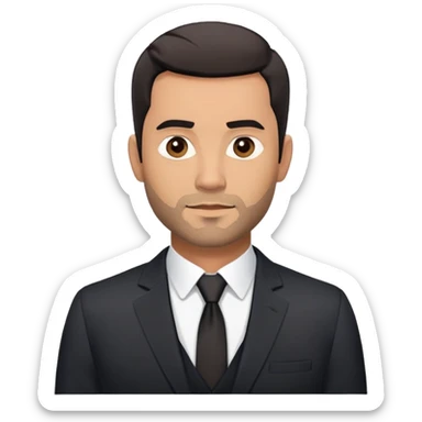 Good-looking robust man in his mid-40s with light brown skin tone, short black hair with evident fade cut, 5 o'clock shadow/scruff instead of beard, strong square face, approachable TV host expression, black blazer left open showing white buttoned shirt sticker
