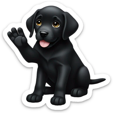 sitting black labrador puppy makes high five with one paw sticker