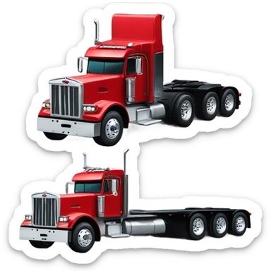 Peterbilt 389 black with red frame with flat top and slash cut exhaust stacks and dual rear tires and flat bumper sticker