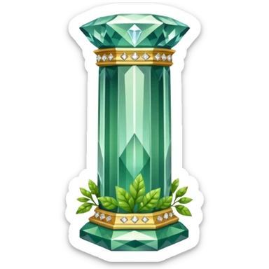 generate beautiful greek crystal pillar intricate front view more beautiful with greenery wrapping around the pillar make the pillar made of diamond sticker