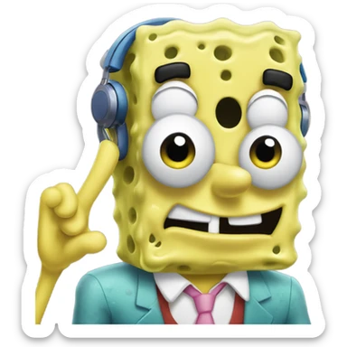 spongebob listening with airpods sticker