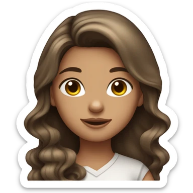 Tanned brunette long wavy hair girl holding a cute dilute calico cat sticker