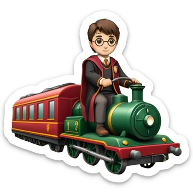 Harry Potter mowing the lawn on the Hogwarts Express train sticker