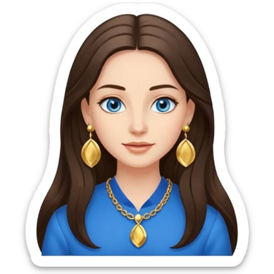 
Create an emoji of a brunette with blue eyes. She should have long hair, stylish clothing, and a friendly facial expression. Add some accessories like earrings or glasses to make the look more interesting. sticker