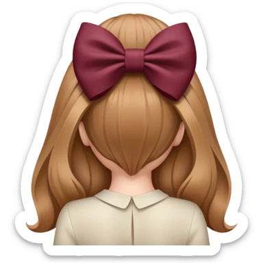 light brown open hair from behind with a burgundy bow sticker
