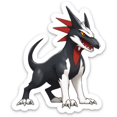 Black Cool Edgy Nargacuga-Houndoom-Garchomp Fakémon Digimon with Red and white Edgy markings, full body, outlined sticker