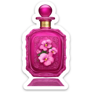 Dark pink vintage French style perfume bottle with pink pansies  sticker