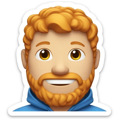 a fat ginger man with blue hoodie and subtle beard smirking sticker