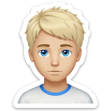 A thin Brazilian boy with light hair and bright blue eyes, a short tousled haircut, light eyebrows, and fair skin sticker