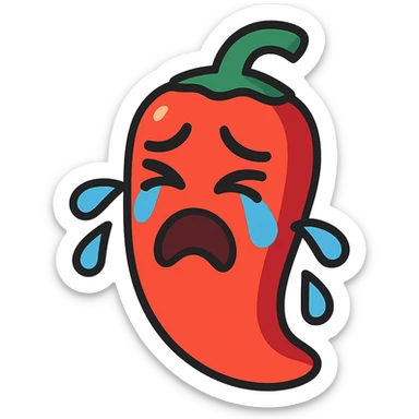 crying red chilli with expressive face and tears, vibrant color, simple background sticker