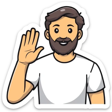 happy bearded guy waving hand sticker
