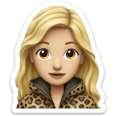 Blonde hair girl stands in the rain at full height wearing a leopard color raincoat sticker