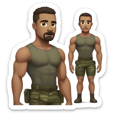White skin, dark brown hair, hairy body, Bodybuilder, high and tight military haircut, wearing briefs sticker
