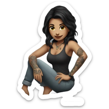 Beautiful tattooed woman dark hair climbing rocks sticker