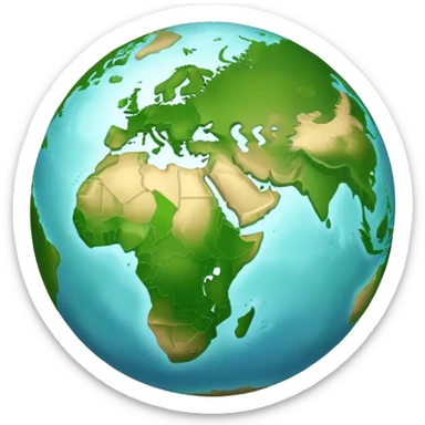 Earth globe with green continents shaped to form the number 1, iOS emoji style sticker