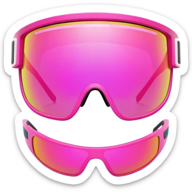 sporty neon pink shield visor sunglasses with thick frame and integrated strap, extremely robust design, substantial build, one-piece mirrored lens sticker