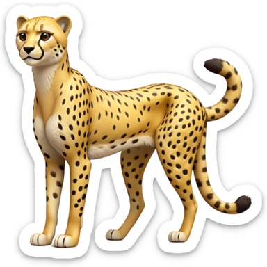 cinematic-cheetah-realistic-full-body-standing-emoji,-slim-and-athletic-frame-poised-for-action,-long-tail-curving-slightly,-head-tilted-dramatically,-sleek-golden-fur-with-black-spots,-piercing-amber-eyes,-simplified-yet-realistic-focused-features,-highly-detailed,-glowing-with-an-almost-sarcastic-glow sticker