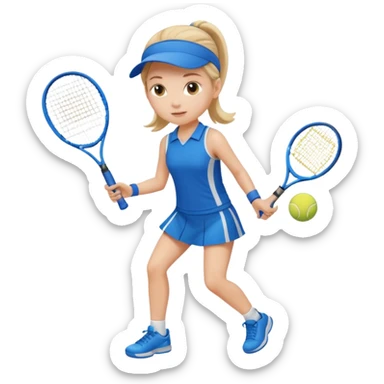white young girl playing tennis, wearing a blue outfit sticker