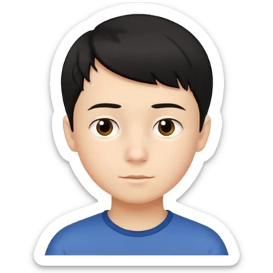 An Emoji of boy age in 10 with short black hair, who can be described by three words: perfectionist, air, ocean sticker
