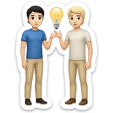 light skin black hair man  talking with a light skin and blonde hair man full body sticker