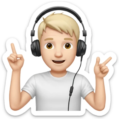 Male, excited, wearing headphone having mic, t-shirt  sticker