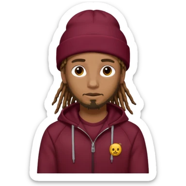 Animate a caramel skinned male with brown dreads and a tan beanie with a burgundy tracksuit on sticker