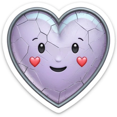 A cracked mirror reflecting a small heart hand-drawn, chalk-style emojis with a soft lilac color palette, suited for an aesthetic and emotional Telegram channel. The emoji should have a rough, doodle-like texture as if drawn with pastel chalk on a dark surface sticker
