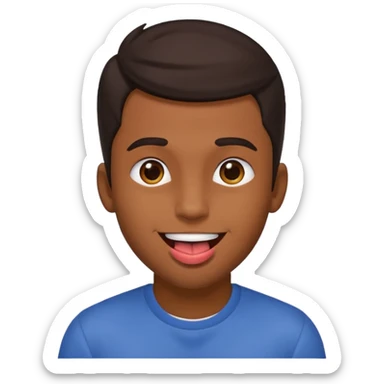 A brown skin guy with dark hair that is his covering forehead, his head is tilted back a bit and his tongue is out sticker