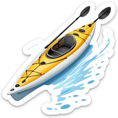 An icon showing a close-up of a sleek kayak with double-bladed paddles gliding through water. Splashes surround the boat as it cuts across a calm surface, symbolizing speed and focus. Transparent background emphasizes the dynamic and personal nature of kayak paddling. sticker