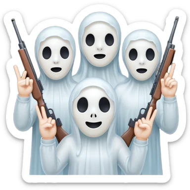 Fantasmas con un fusil y haciendo haciendo en en forma de ✌️ con los dedos sticker