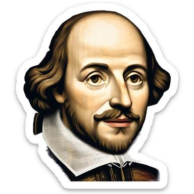 Shakespeare portrait made of newspaper cuttings roses and gold sticker