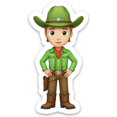 Cowboy wearing a bright green outfit and green cowboy hat, western style sticker