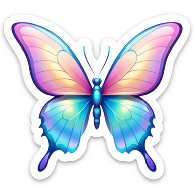 Transparent Shiny Glossy Pastel Gradient Hue holographic butterfly with bright sparkles and huge curvy wings with pointy tips sticker