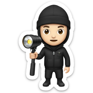 robber emoji with a flashlight and black beanie sneaking sticker