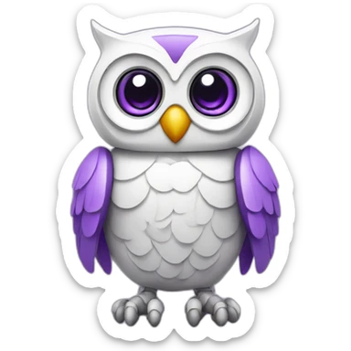 happy baby robot owl white purple sticker