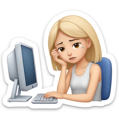 busy tired girl with computer  sticker