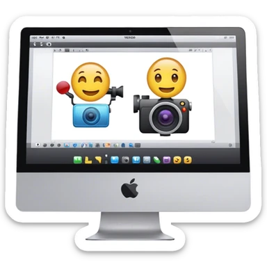 Create an emoji of video editing. Should feature a video editing timeline or interface on a computer screen, showing clips and a playhead. Include a video camera and editing tools. No any smiley faces in emoji. Make the background transparent. sticker