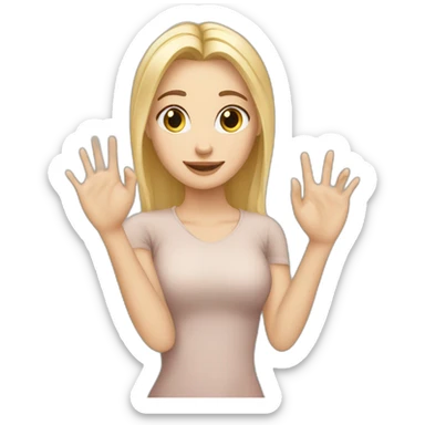 white skin girl with blonde hair showing THREE out of five fingers up on her one hand sticker
