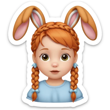 bunny ear accessory wearing baby ginger braided hair sticker