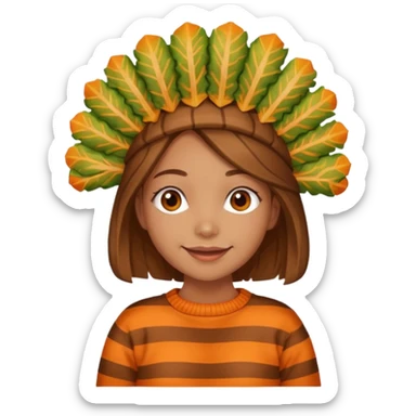 happy tan girl with an orange striped sweater and a cooked browned turkey on her head  sticker