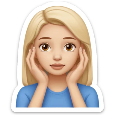 Simple emoji of a woman touching her face with both hands, hands pressing on cheeks and jaw, clear facial exercise with hands, easy to understand, simple icon, no beauty, no makeup, no medical elements
 sticker