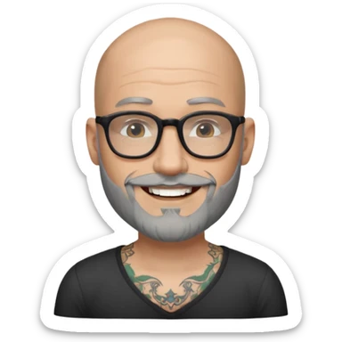 Bald man with salt and pepper beard and glasses and tattoos sticker