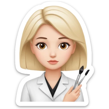 girl cosmetologist, thoughtful expression, soft colors, beauty clinic vibe thinking pose sticker