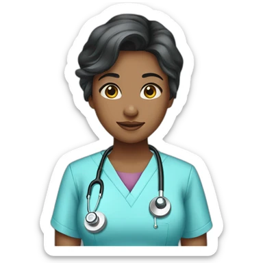 female black hair fair Skin doctor in baby blue scrubs sticker