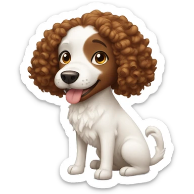 curly girl and white dog with brown ears sticker